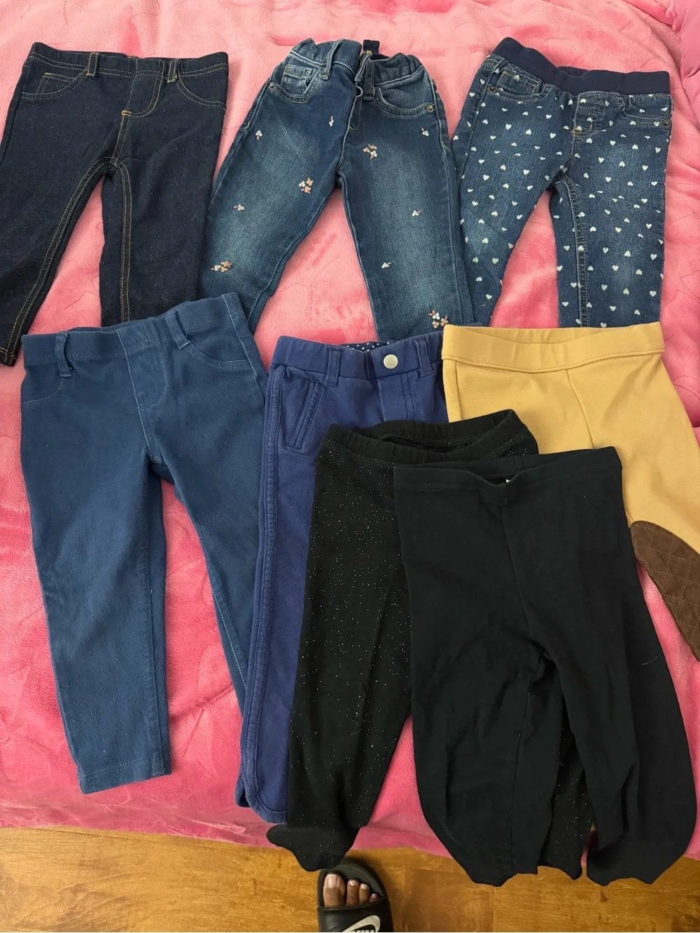 Kids Solid and Patterned Denim & Knit Bottoms Pack - Blue, Black, Mustard